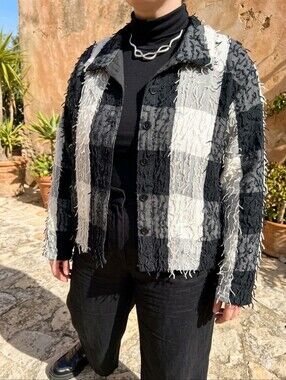 Vintage 90s Silver Stream Textured Checkerboard Cotton Artwear Jacket L